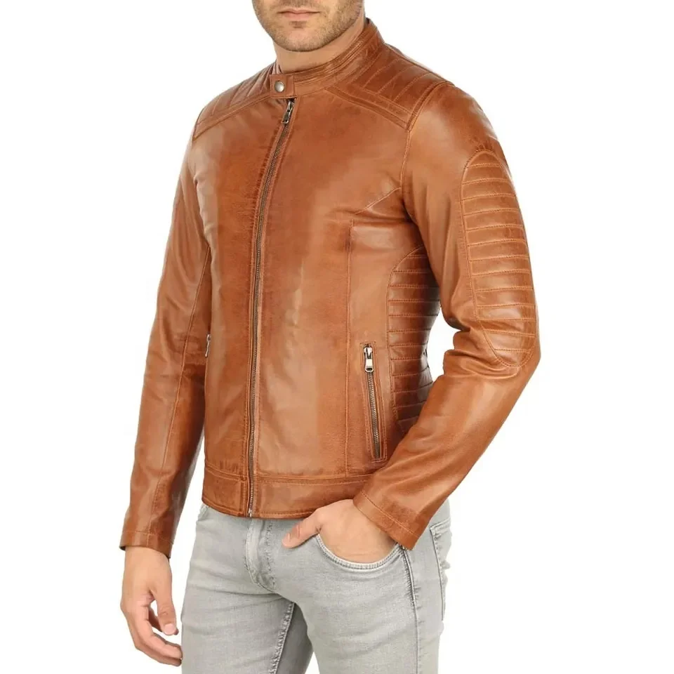 Comfortable Popular Design Flap pocket Printed Leather jackets for Men Best Price Mens Leather Jacket