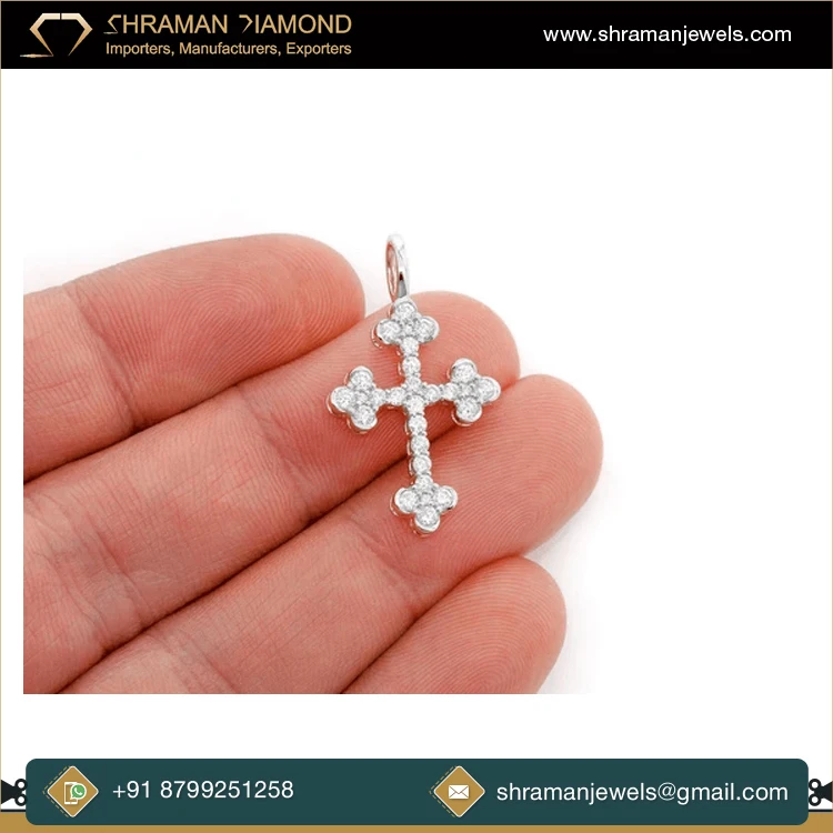 2024 Latest Collection of Eye Catching Design 0.86 CTS 14K Gold Custom Iced Out Natural Diamond Cross VS Pendant at Bulk Price