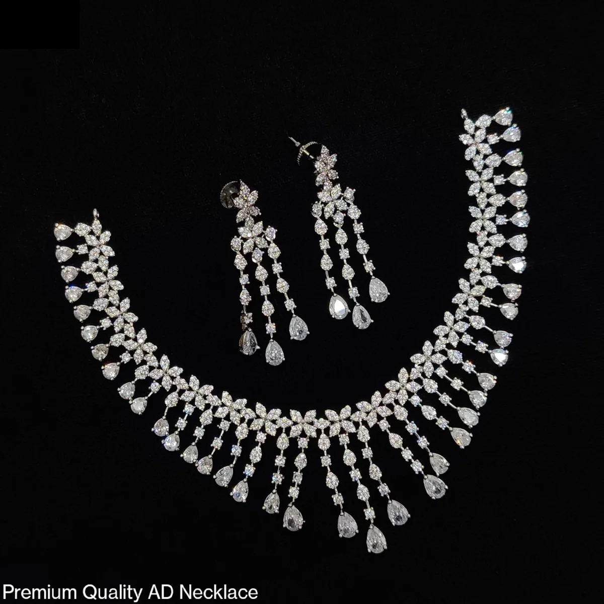 Indian Manufacturer Exporter Custom Premium Quality Silver Plated Statement Necklace American Diamond Engagement CZ Jewelry Set