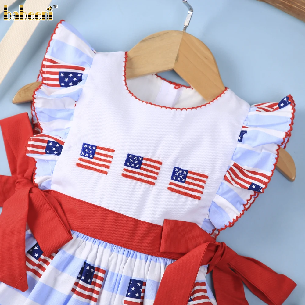 4th of July graceful baby dress ODM OEM wholesale smocked girl dress high quality Babeeni Brand - BB1870