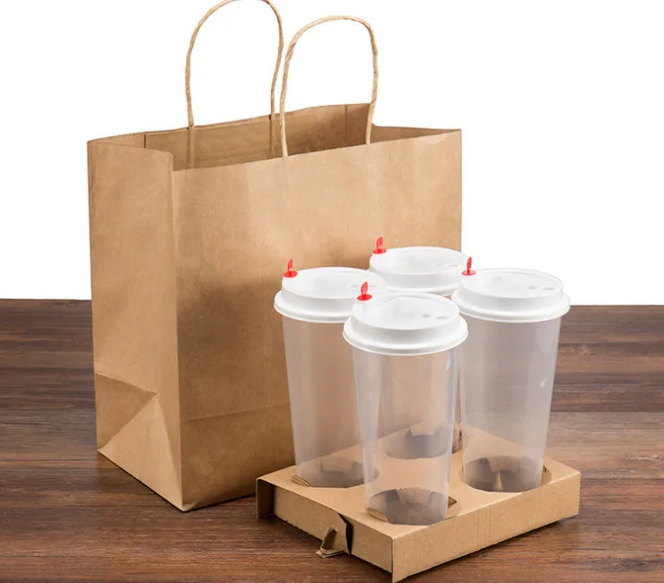 Disposable Carry Out Cup Tray Holder for Hot Cold Drinks Kraft Corrugated Coffee Cup Holder 1cup 2cup 4Cup Carriers