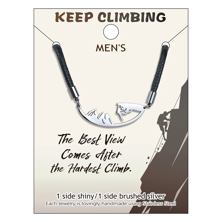 При индивидуальном заказе альпинист ожерелье из нержавеющей стали черной и коричневой кожи шнур цепочка колье для женщин