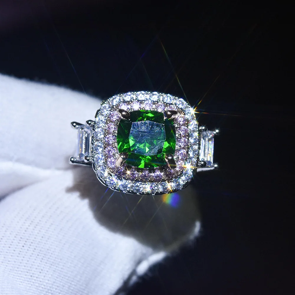 Sterling Silver Full Diamond Ring Shiny Citrine Tear Drop 3Ct Zirconia Promise Halo Rings Colorful Gemstones Diamonds Rings