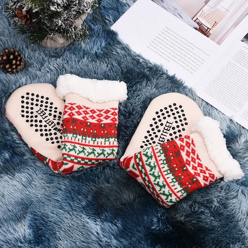 christmas winter indoor socks woman polar fleece non-slip socks grip fashion winter thick soft fuzzy floor socks for women