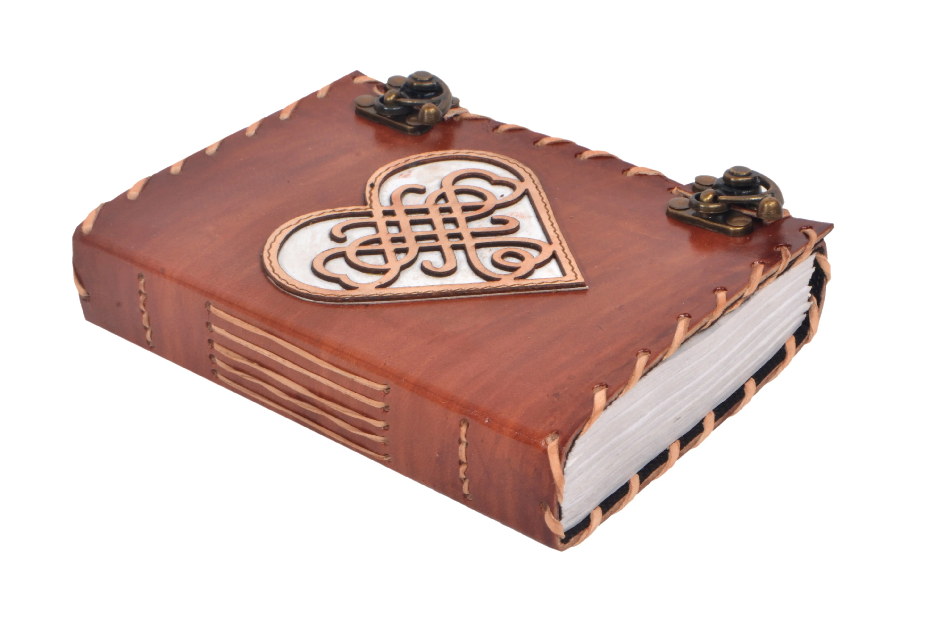 Heart Cut Work Design Custom Handmade Genuine Leather Journal A5 Notebook School Supplies Travelers Diary With Twin Antique Lock