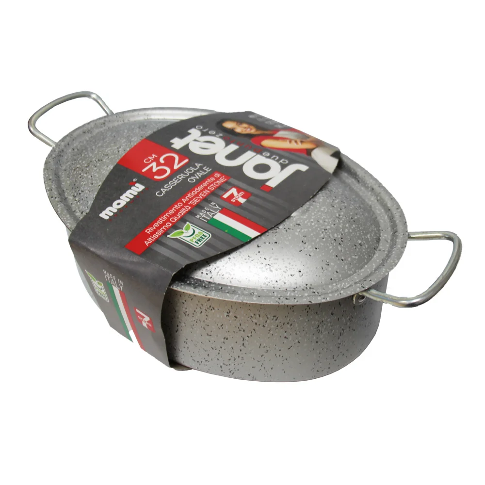 High quality Made in Italy Oval Cassarole with 2 handles of cm 32 for cooking on flame aluminium Non stick coating