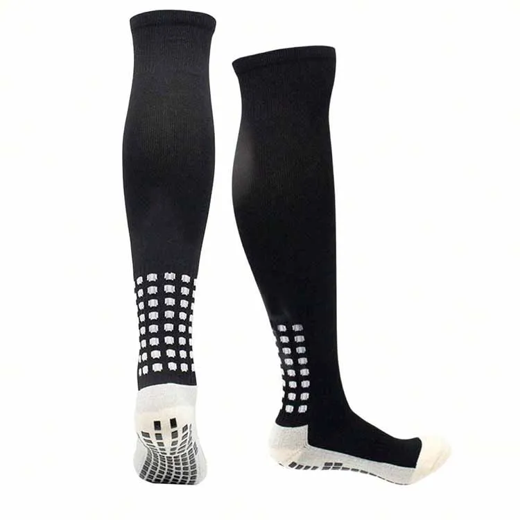 Professional Blue Knee-High Soccer Socks Custom Knitted Anti-Slip Silica Gel Sport Socks with Logo Pattern