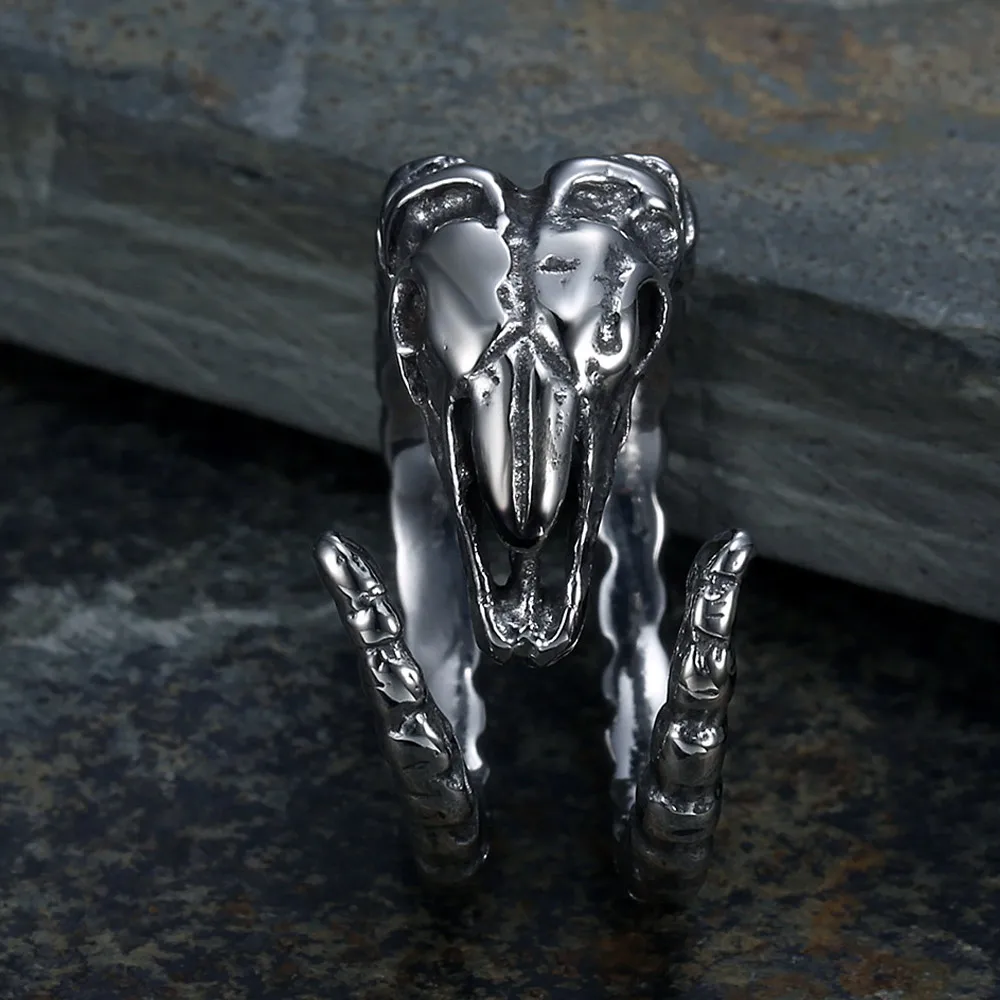 Low MOQ jewelry tarnish free antique men wholesale stainless steel biker satan baphomet ring
