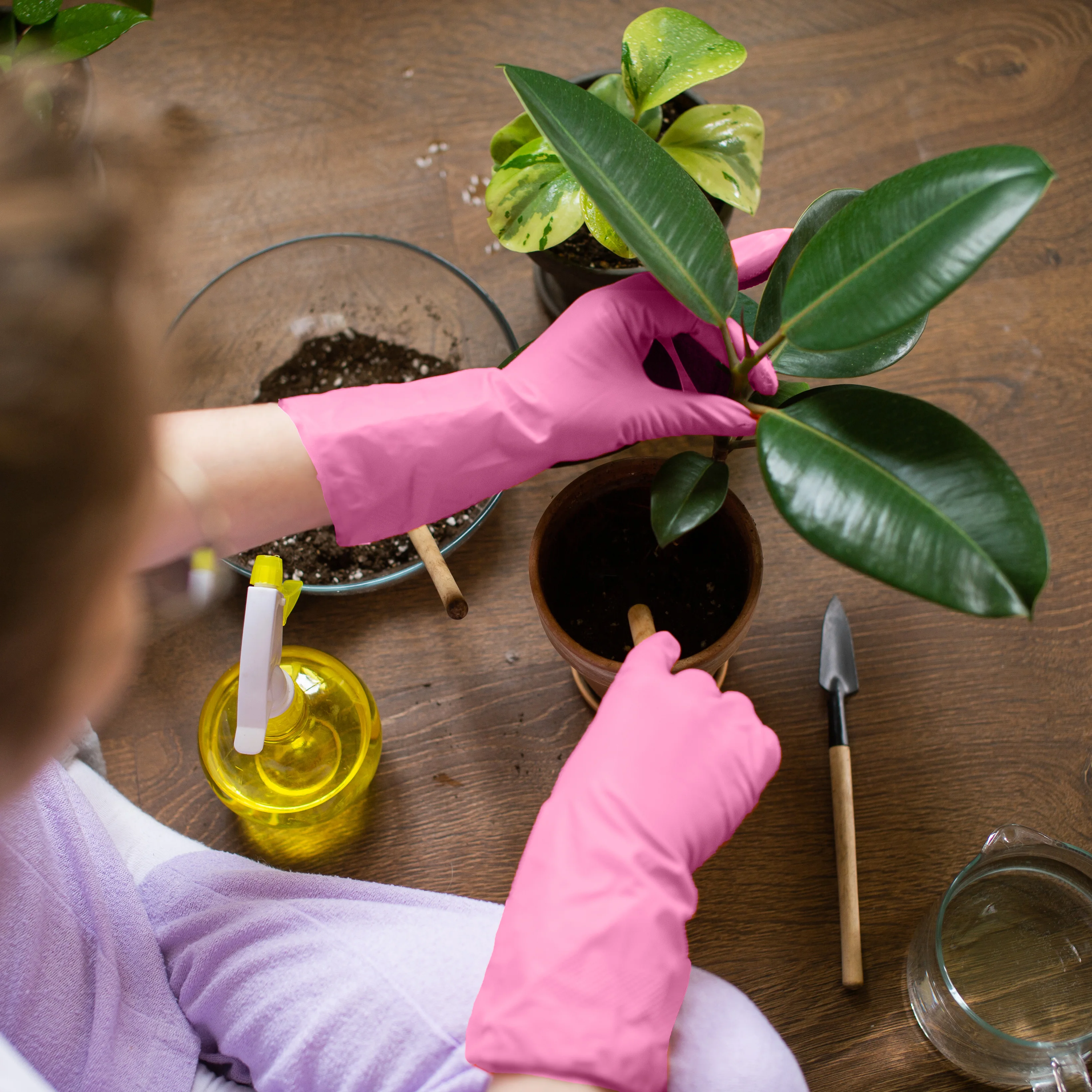 [STOCK LOT OFFER] High elastic pink household rubber gloves waterproof dish cleaning gloves for kitchen dishwashing car washing