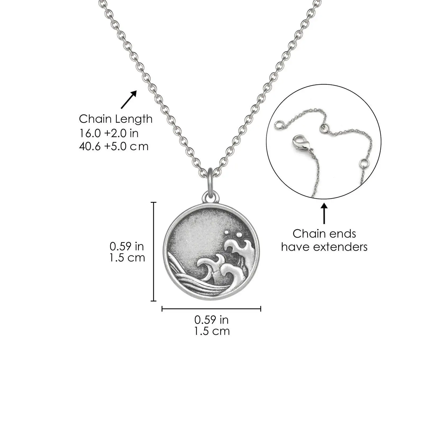 Antique Silver Sea Ocean Wave Necklace Travel Hawaiian Hawaii Surfer Circle Pendant Choker Beach Surfer Necklace For Women