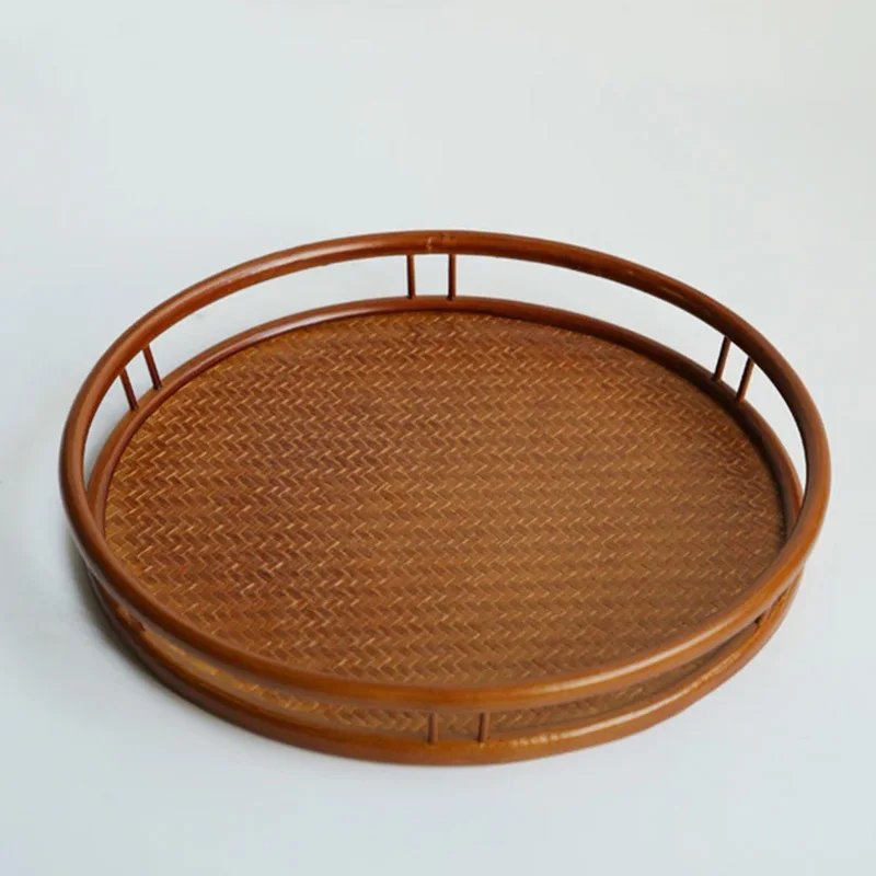 Hot Sale Vintage hand woven platter tray basket round bamboo storage basket bamboo wicker house decor Wholesale Multifunction