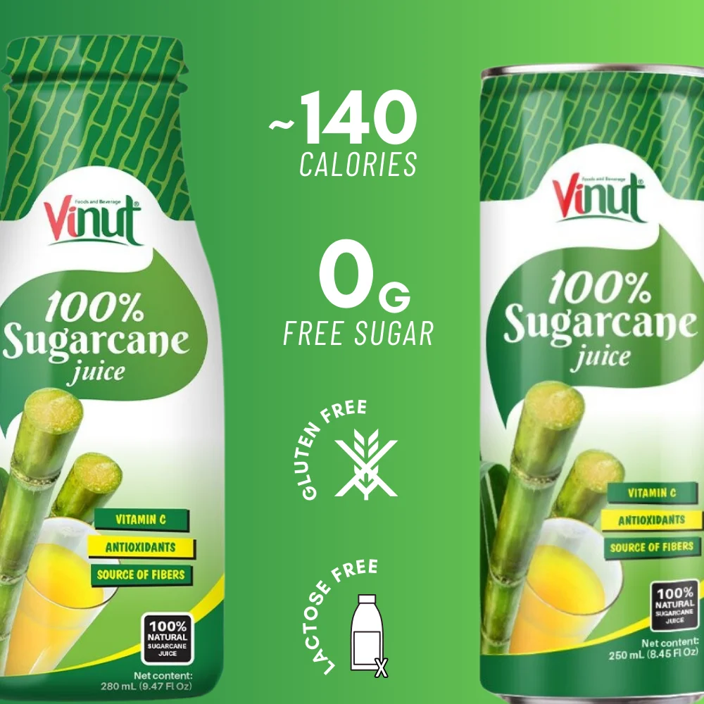 Manufacture Beverage Vietnam 100% Natural Sugarcane Fruit Juice 280ml Glass Drink - Free Sugar - Free Sample - Private Label