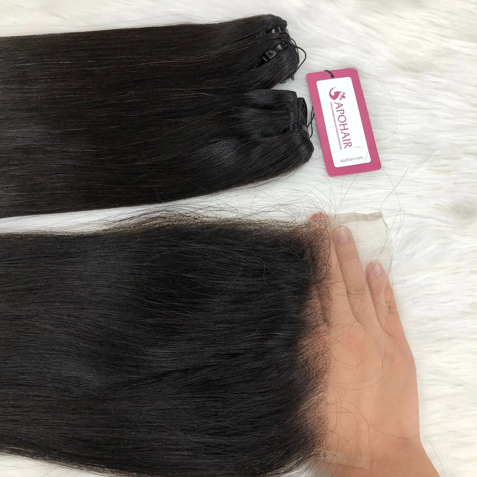 Hair Bundle With Matching Closure 4x4 Straight Black Color -  Set Make Wig Human Hair Vietnam