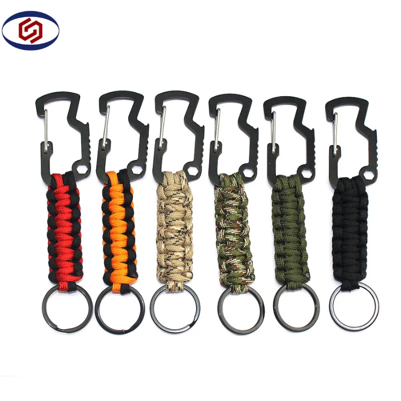 Outdoor Tactical Mountaineering D-Shackle Keychain Climbing Braided Paracord Survival Keyring