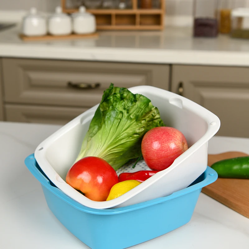 Hot sale large capacity kitchen drain basket plastic square double drain basket