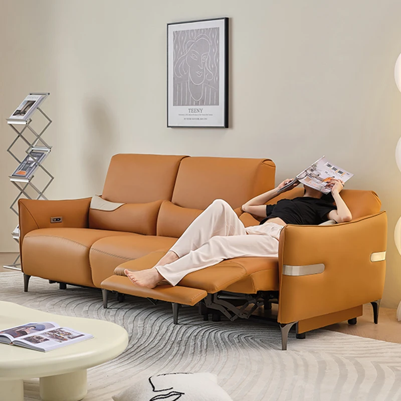 Modern Simple Design Smart Electric Two-Seater Genuine Leather Sofa with Massage & Cooling Features Small Apartment Living Rooms