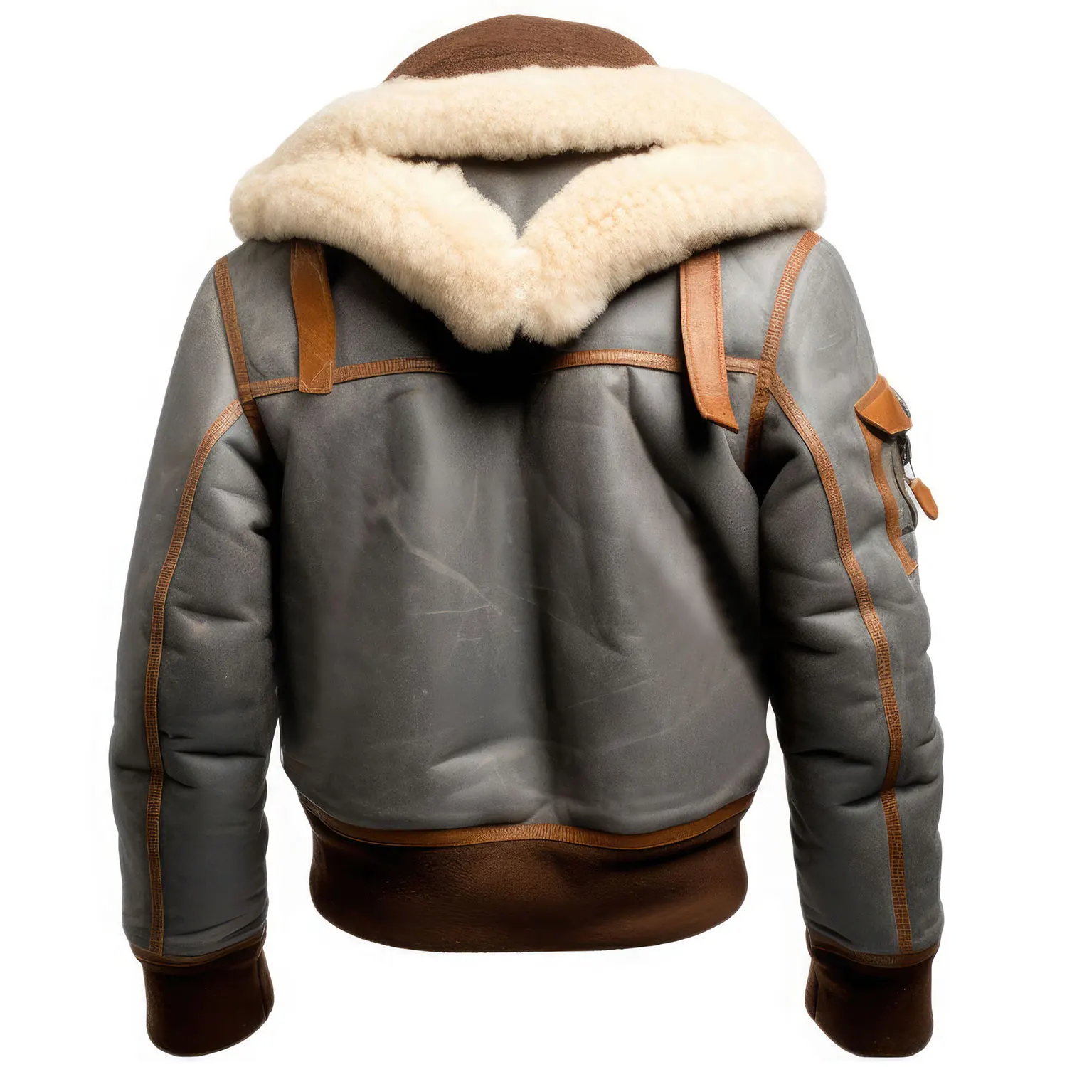 Custom Grey Genuine Sheepskin Sherpa Shearling Faux Fur Collar Classy Aviator Pilot Winter Bomber Leather Jacket High Quality