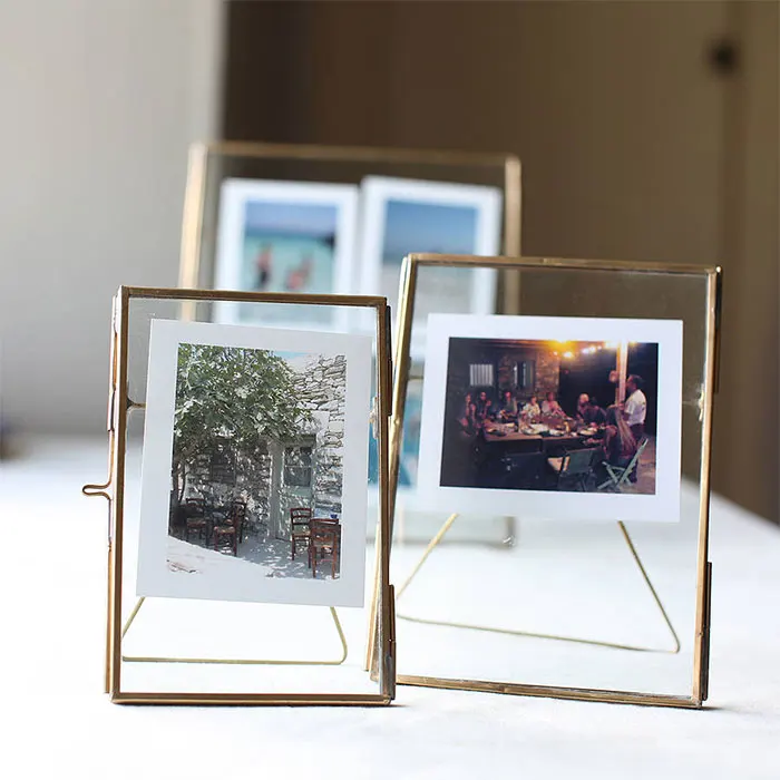 Home Decor Two Pages Double Sided Brass Glass Picture Photo Frame Standard Design Metal Brass Antique Finish Set Of 2 Home Decor