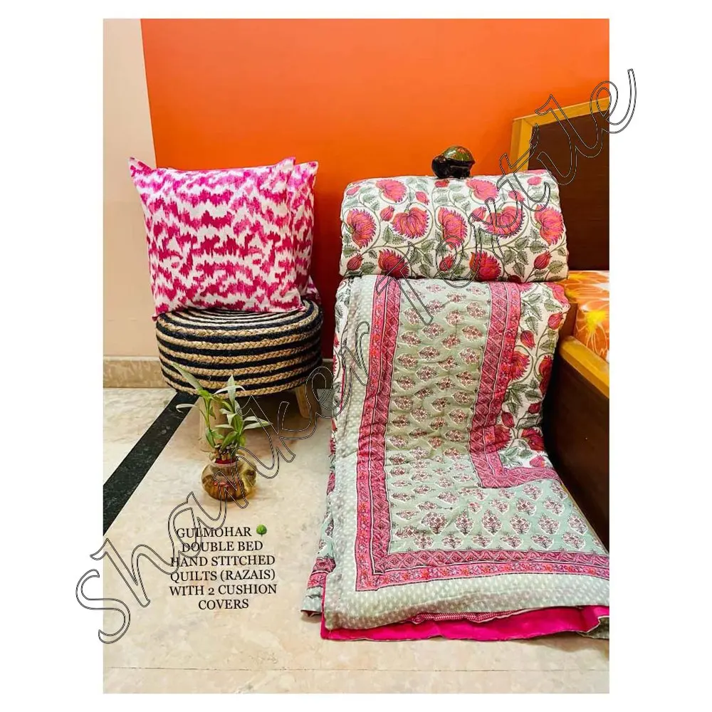Attractive Bedspread Blanket Indian Cotton Floral Print Jaipuri Decor Rajai Queen Coverlet Ethnic Indian Bed Spread Home Decor