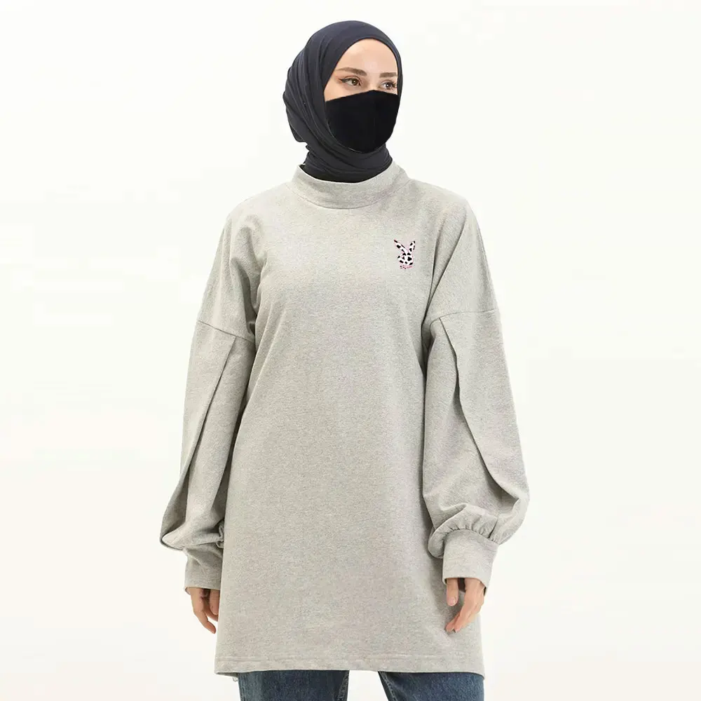 High Quality Islamic Plus Size Clothing Modest Female Oversized Full Sleeve Length  Muslim Women Tops Long Top For Muslim Girls