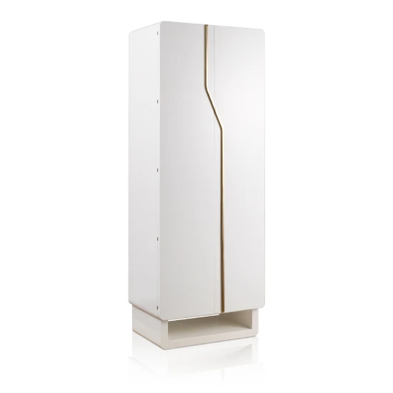 Polished white bird s eye maple armoured chest, 24 karats gold plated accessories made in Italy. Drawers for jewellery