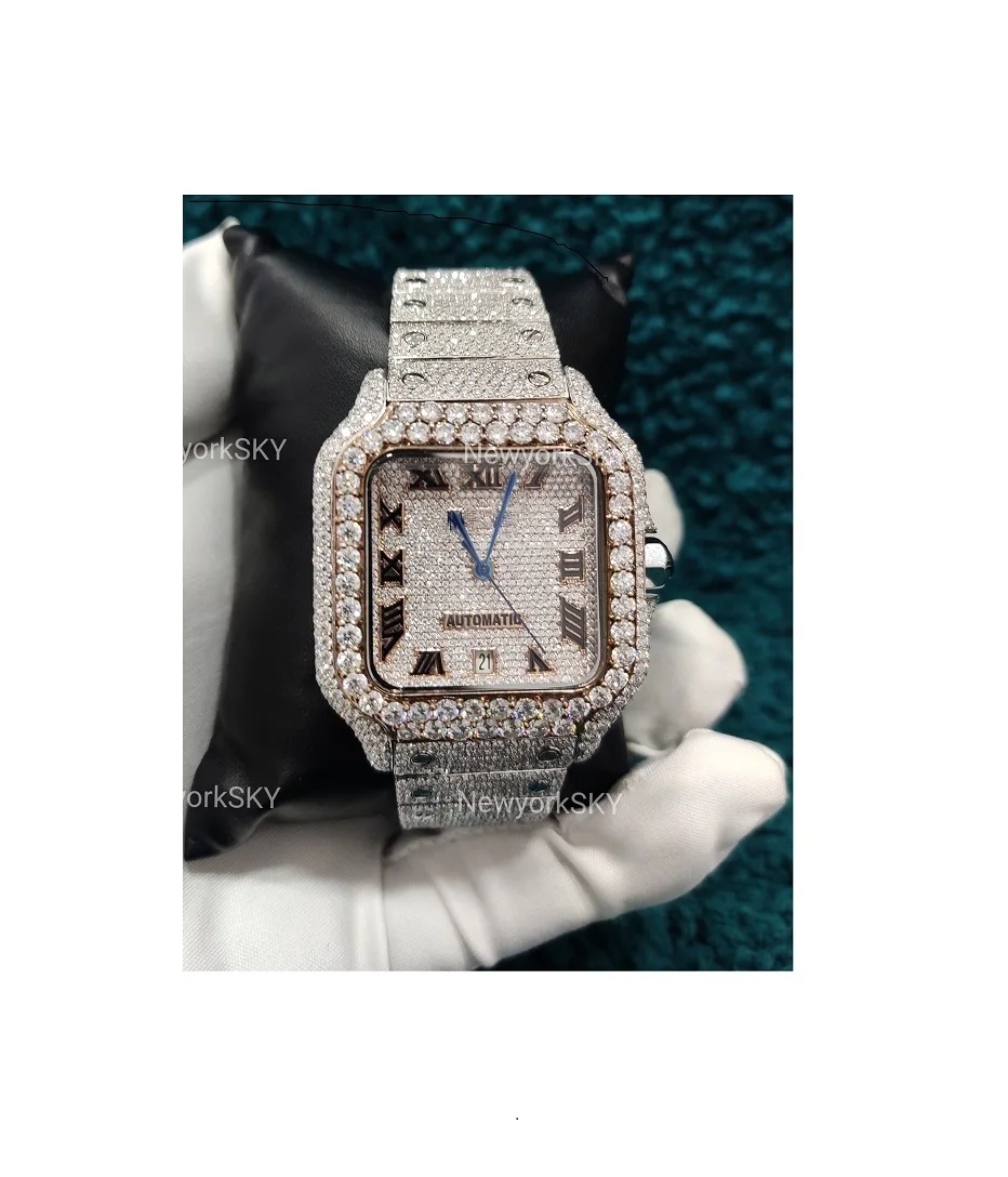 High Quality Stainless Steel Iced out VVS Moissanite Diamond Mechanical Watch