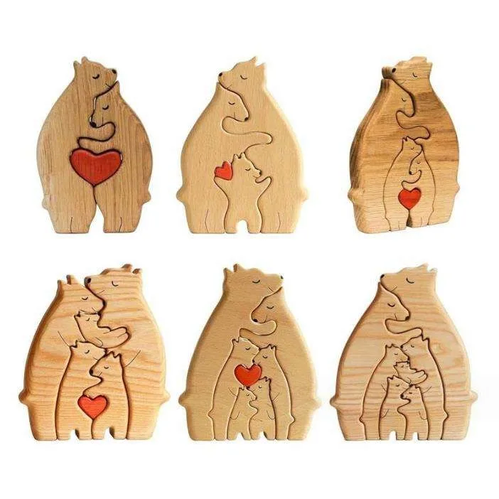 Customized Good Quality Natural Wooden Art Personalized Bear Family Puzzle Home Decor Gift