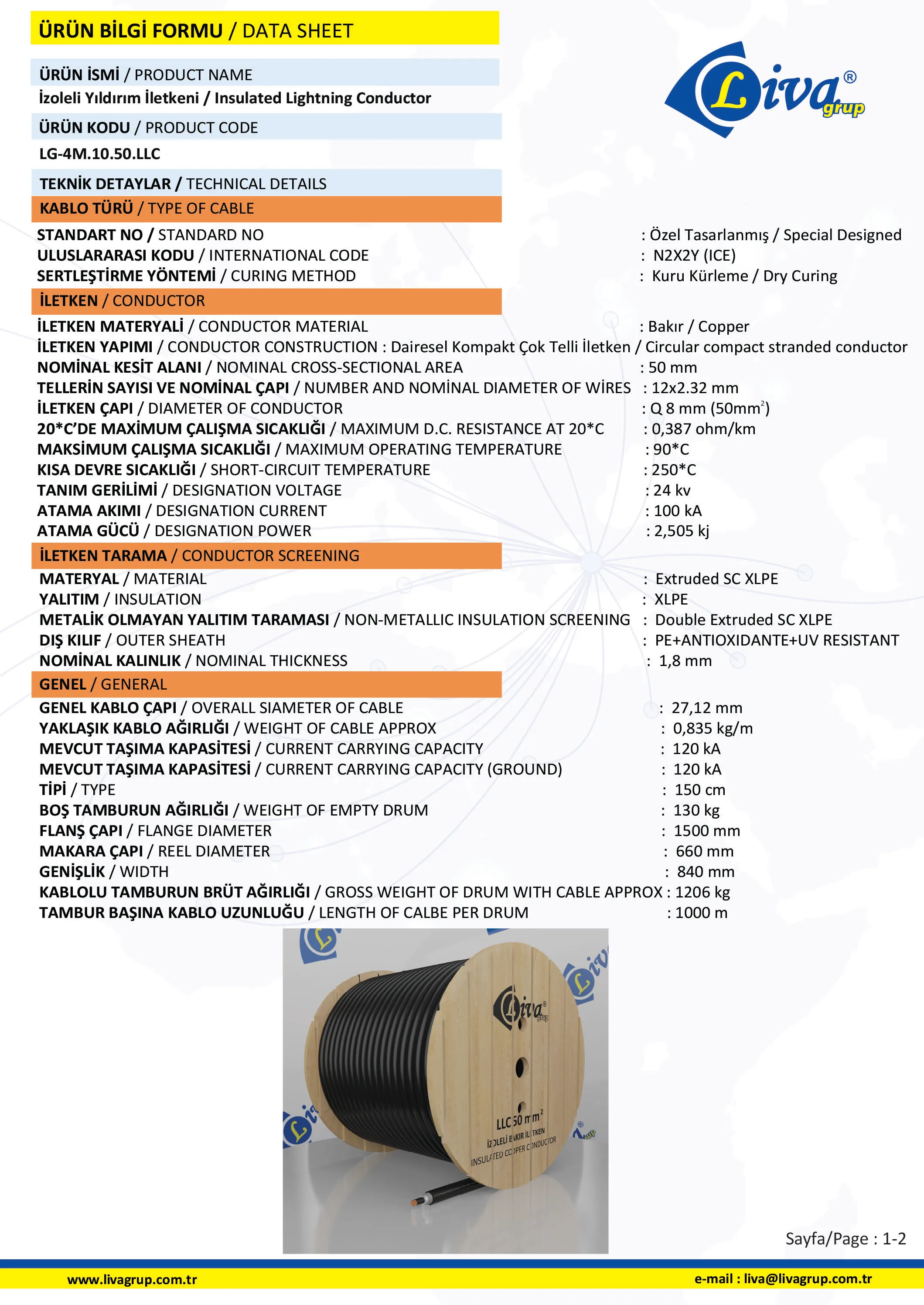 LG-4M.11.50.LLC Liva Insulated (Copper) Lightning Conductor