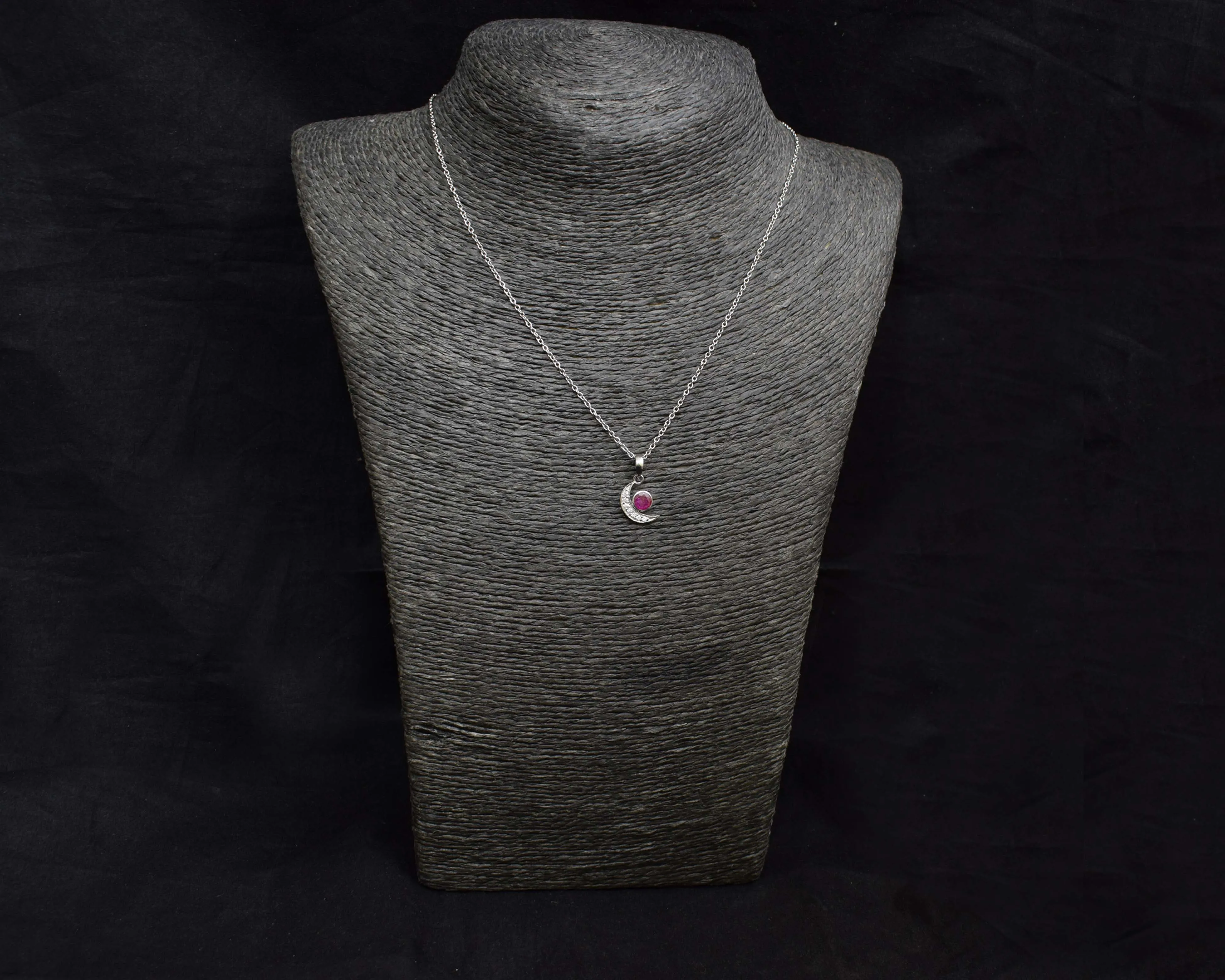 925 Sterling Silver Natural Multi Gemstone Moon Design Antique Silver Oxidized Plated Pendant Necklace