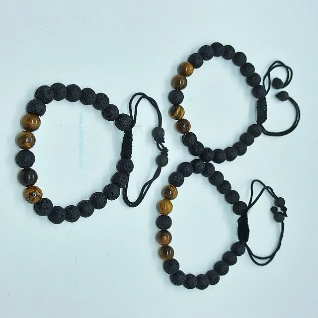 New Fashion 8mm Natural Agate Lava + Tiger Eyes  Bead Round Bracelet Stone Wholesale Bracelet Adjustable Unisex |Buy Jilaniagate