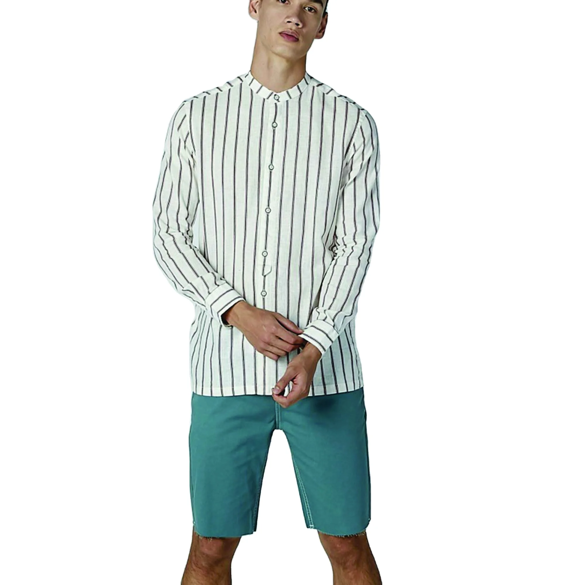 Европейская Мужская рубашка свободного кроя с длинным рукавом, тонкая дышащая хлопковая льняная рубашка с воротником-стойкой, мужская пляжная Повседневная рубашка