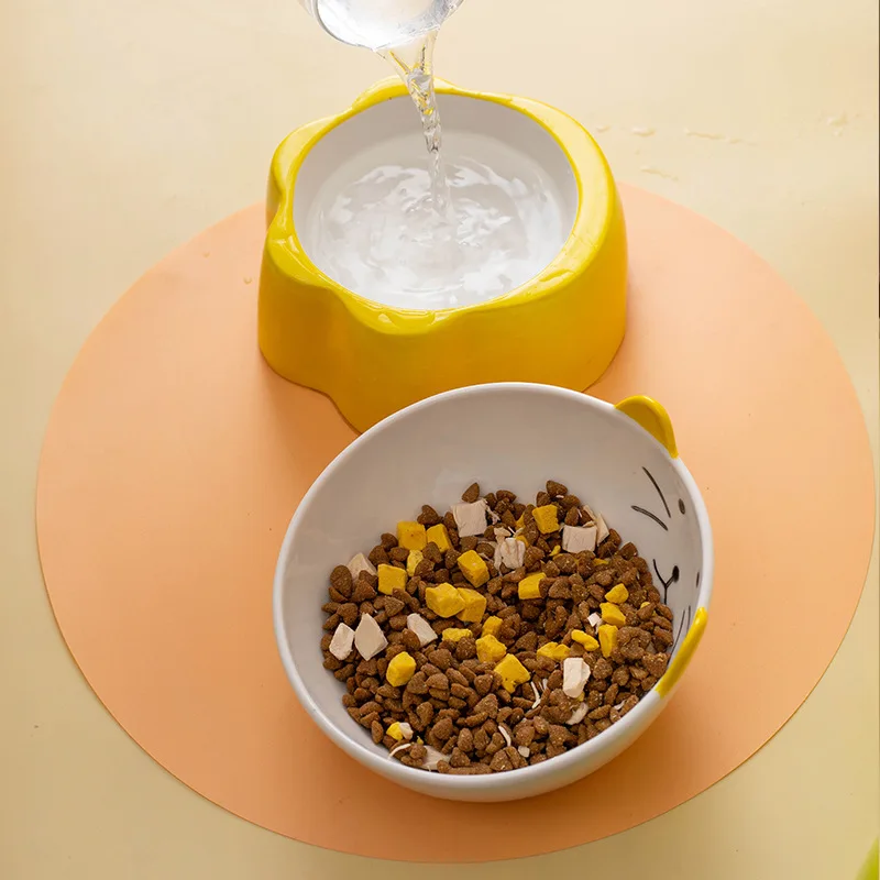 Cute Pet Supplies Ceramic Cat Food Bowls Drinking Feeder Sets Protection