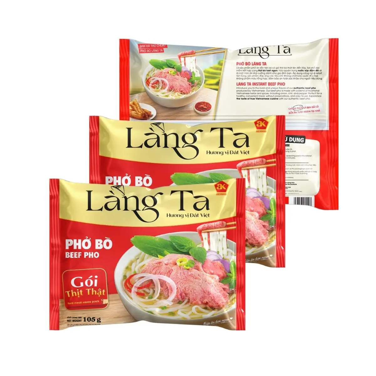 Beef Instant Pho Rice Noodles 105G bag with real beef sauce OEM package convenient meal 30ps from ISO HACCP Vietnam factory