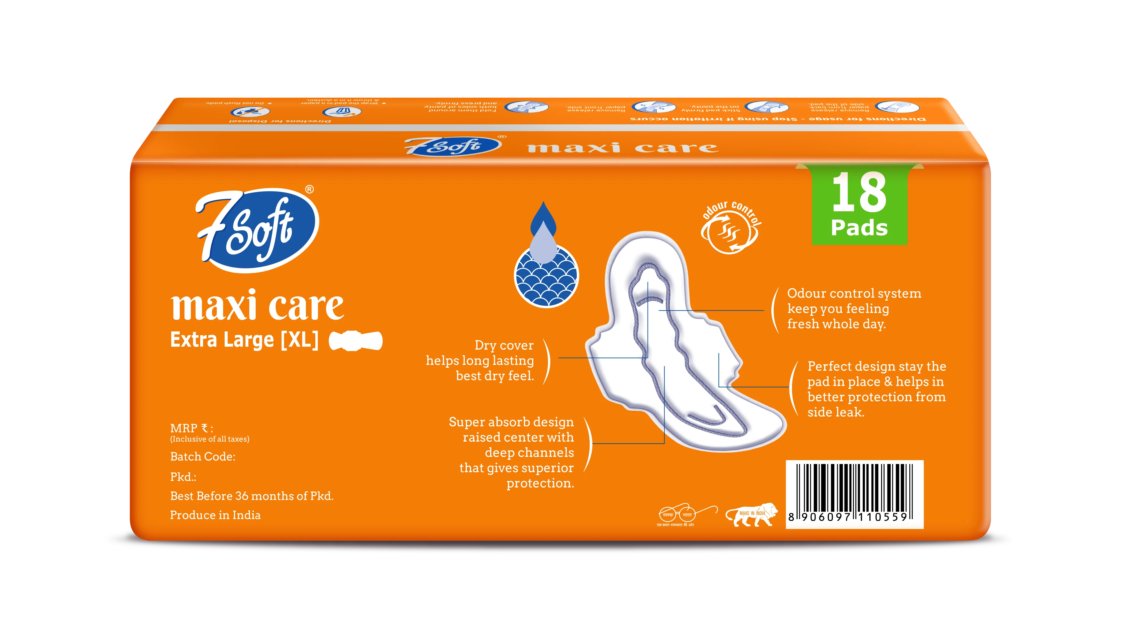 Natural Health 18pcs XL Sanitary Pad Set Maxi Care 7 Soft Super Absorbent Cotton Organic Pads with Leak Protection for Women