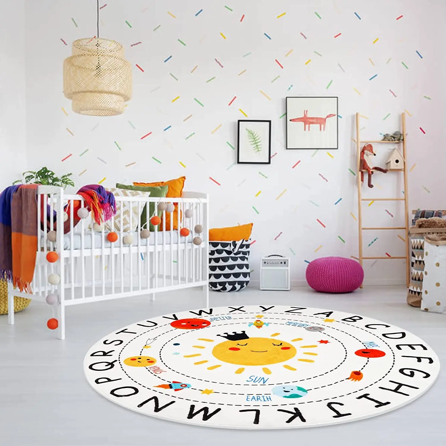 Round ABC Kids Carpet Children Educational Learn Fun Rug Hand Woven Alphabet Baby Crawling Mat Activity Centerpiece Play Mat