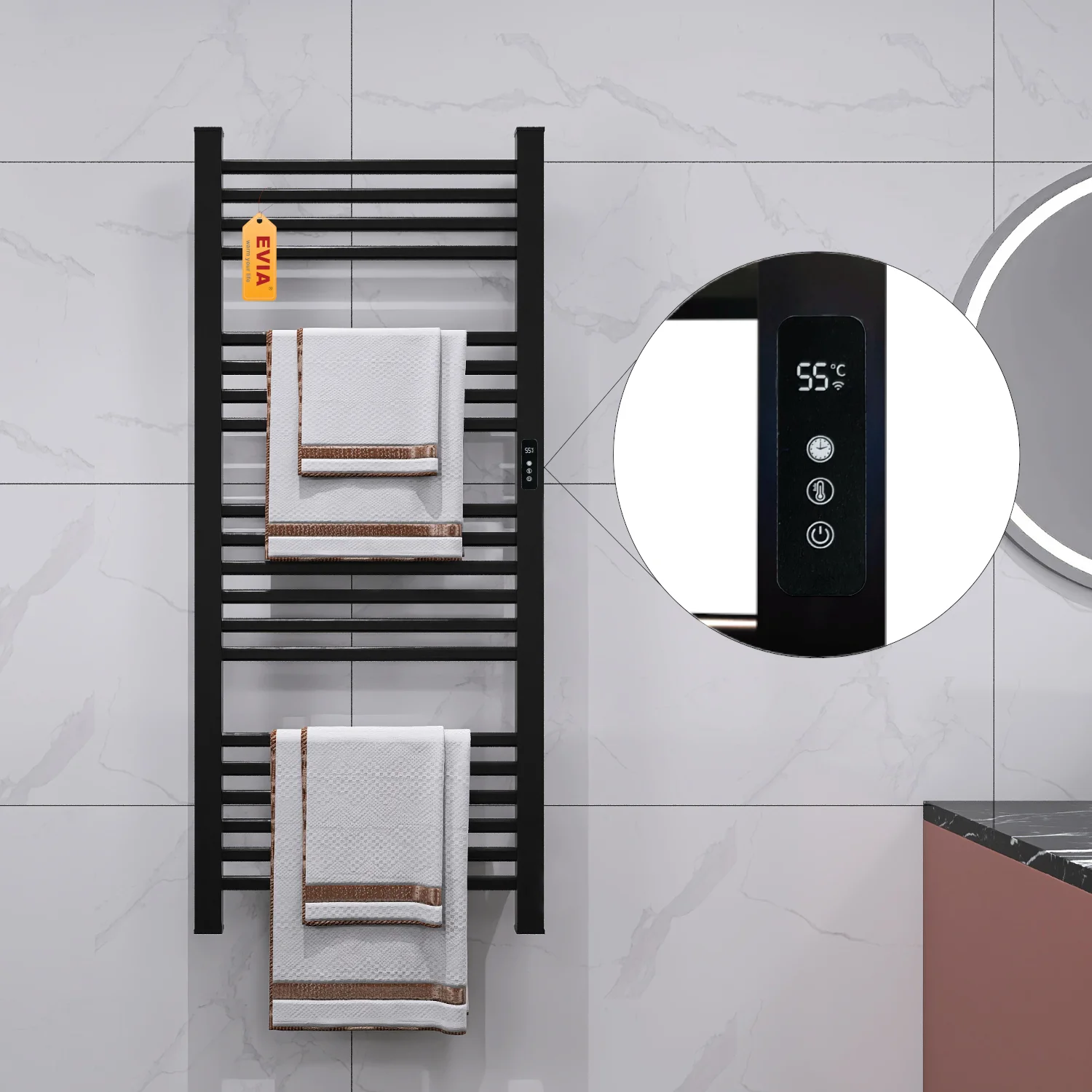 EVIA Tuya Wifi Smart Electrical Heated Towel Warmer Rack Bath Towel Dryer For Bathroom