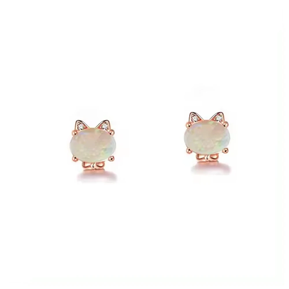 14k Solid Yellow Gold Genuine Opal Gemstone Stud Earrings Diamond Jewelry Exporter Bulk Order