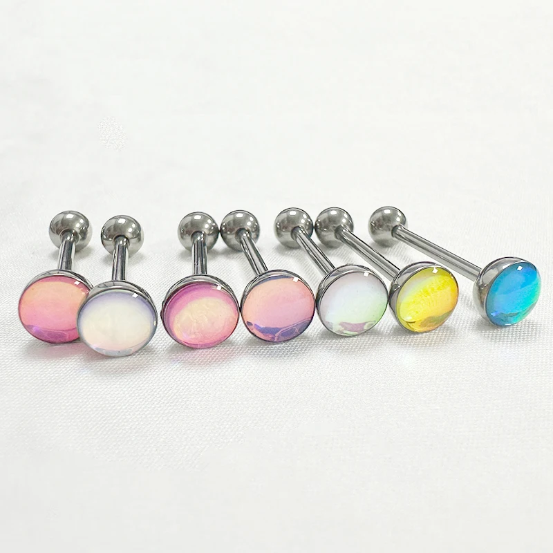 14g Titanium Tongue Stud Piercing Enamel Colorful Straight Fashion Body Jewelry Nose Rings Number Pattern External Thread