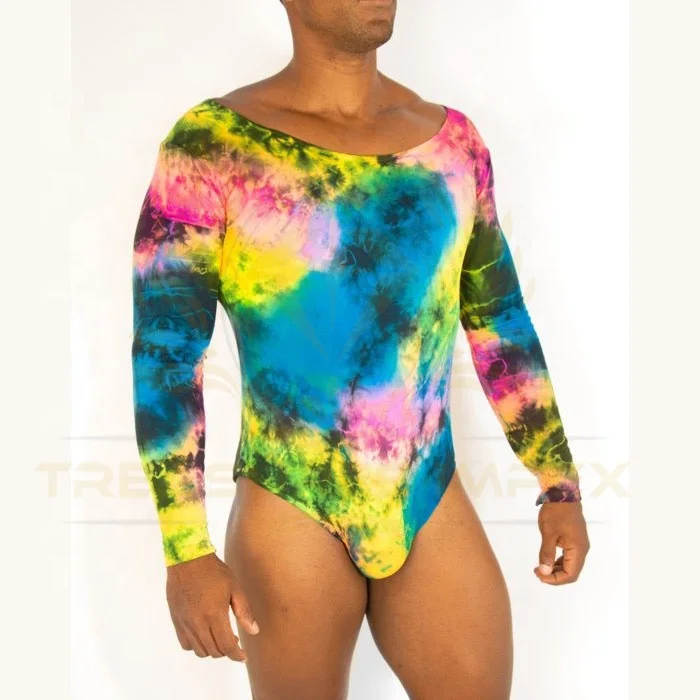 Men Long Sleeve Scoop Neck Leotard Sublimation long Sleeve Private Label Spandex Single Piece 80% Nylon 20% Spandex
