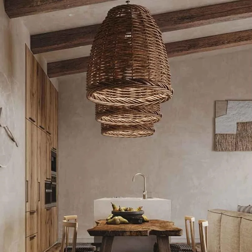 9 Style Wicker Rattan Bamboo Crafts Lamps Shades & Covers Woven Indoor Hanging Lampshade Wooden Chandelier & Pendant Lights