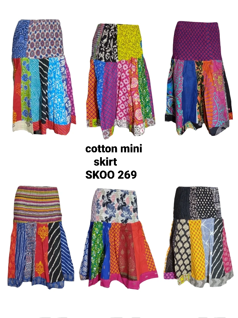 Indian Boho Stylish Multi Color Printed Cotton Mini Sexy Skirt For Summer Wear Comfortable Skirt fashion