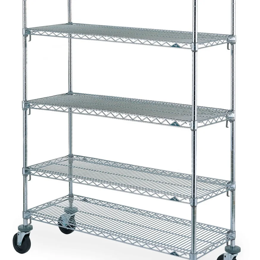 Premium Grade Industrial Usage Stainless Steel Super Erecta Metro 5-Shelf Wire Shelving Unit Heavy Duty Double Sided