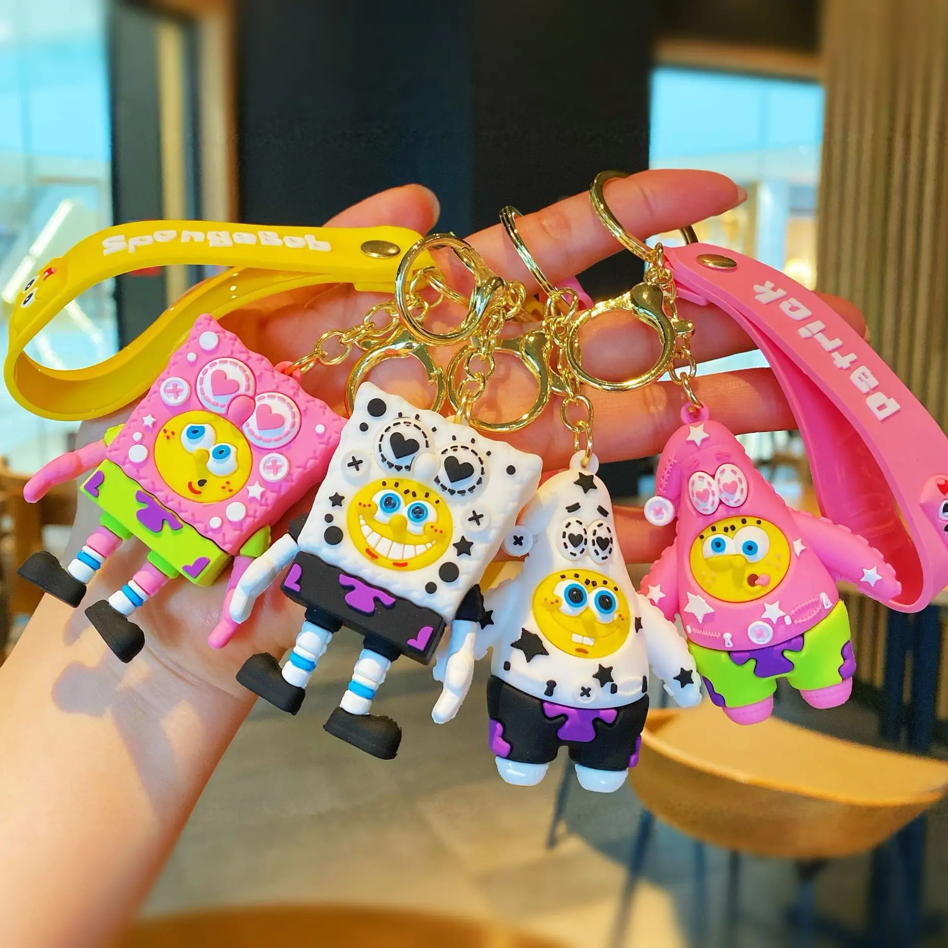 Cartoon Spongebob Key chain Cute pie Big star figure car key chain couple bag mobile phone pendant