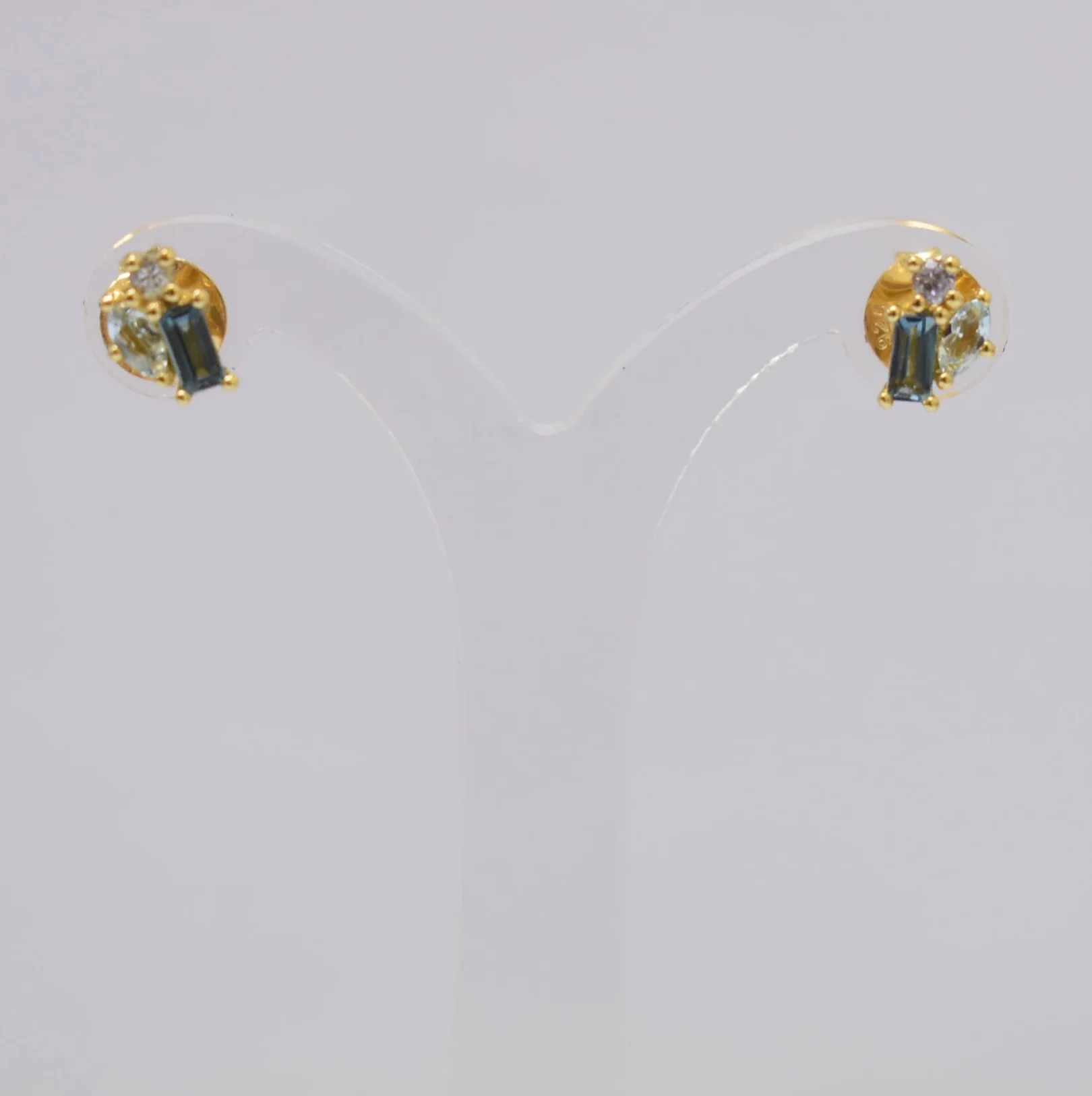 S925 14K Gold Plated Minimal Natural London Blue Topaz and Sky Blue Topaz Earring Customizable for retails OEM and ODM