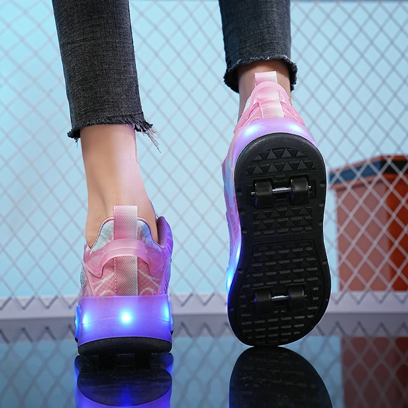 4 wheel Flashing Roller Skate Casual Running Shoes Student Misbehavior Shoes Detachable Parkour Boys Girls Children Skate