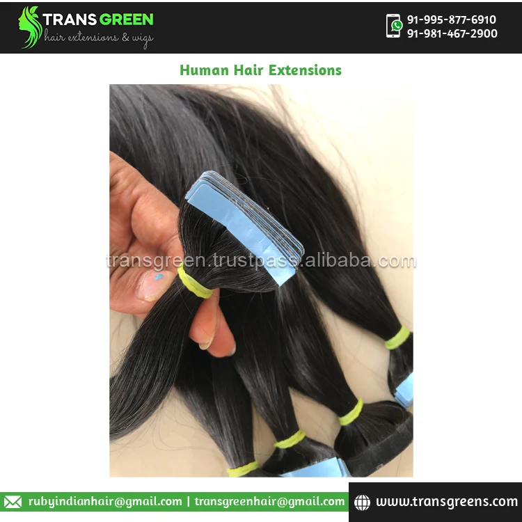 Virgin Hair 100% Raw Unprocessed Indian Temple Color No. 1b Tape In Hair Extension Human Hair Extensions from Indian Dealer