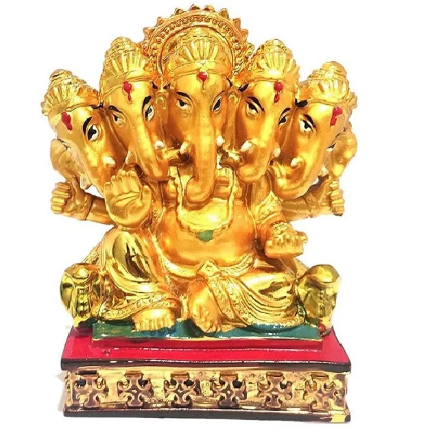 Polyresin Panchmukhi Ganesh Idol Handicraft 5-Face Ganesha Murti Home Decoration Elephant God Ganesh