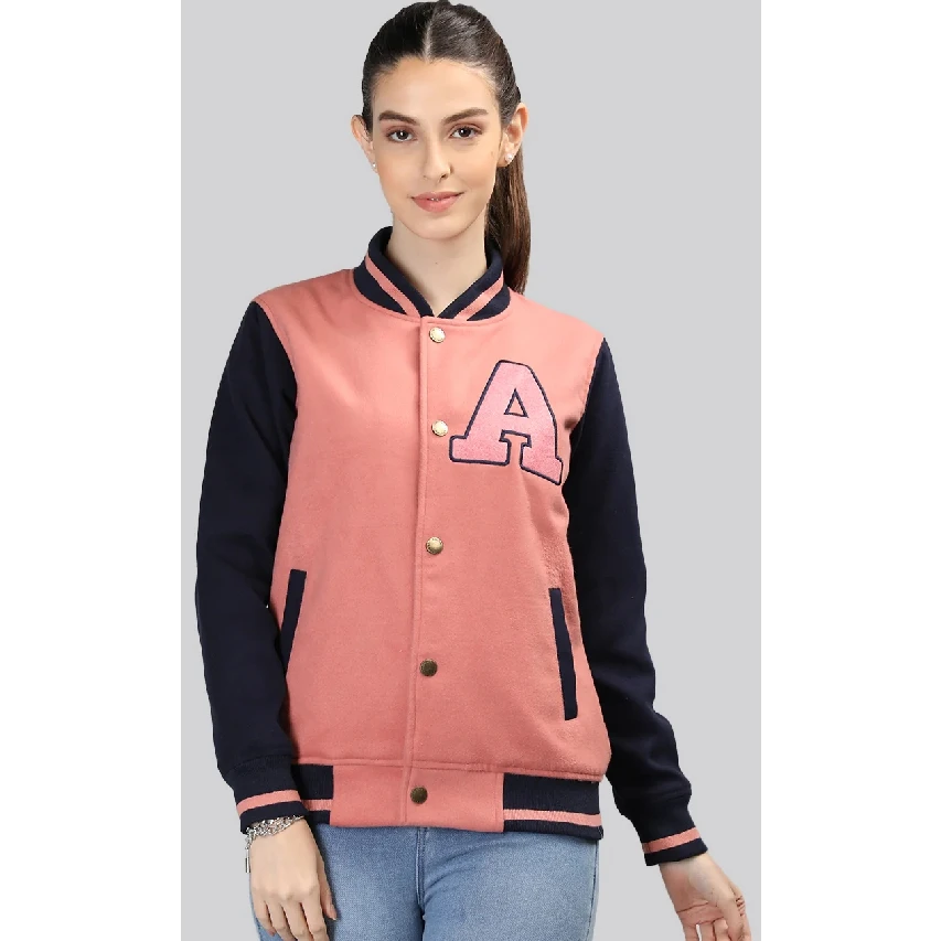 Plus Size High Quality Casual Wear Windproof Women Varsity Jackets / Customized High Quality Varsity Leather Jacket For Women