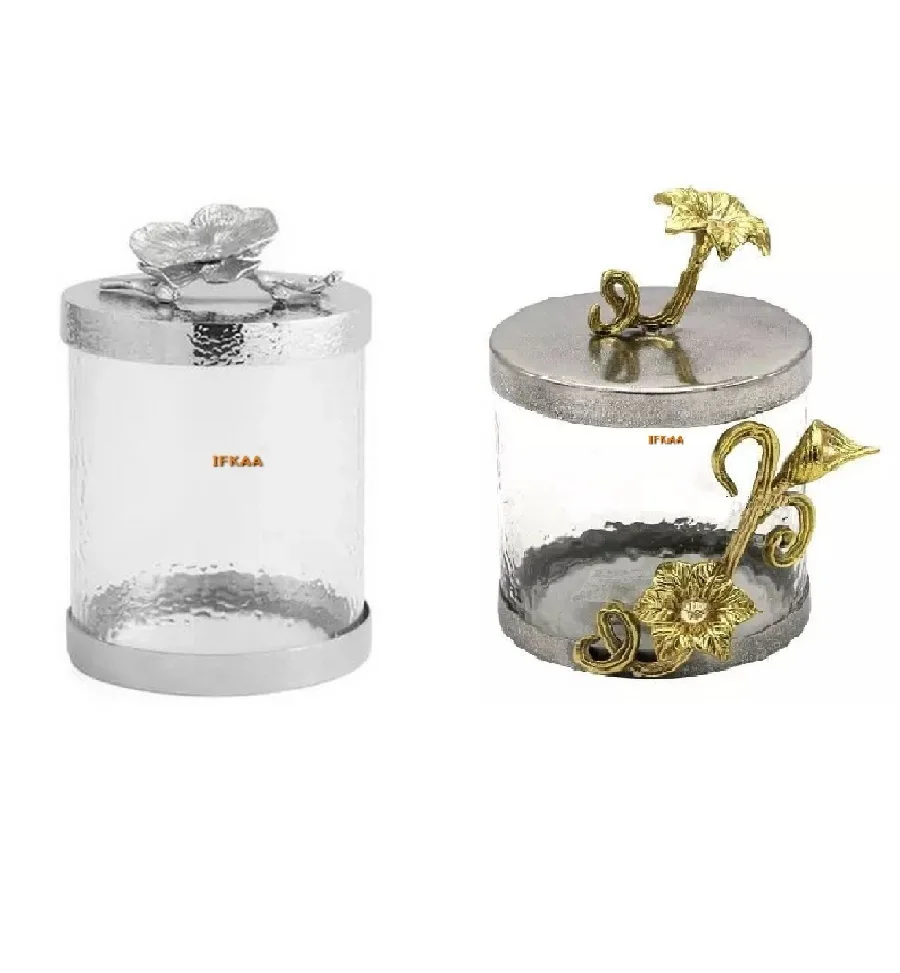 Decorative Top Selling Metal Luxury jar Kitchenware Decorative Customized Airtight Metal Gold Canisters