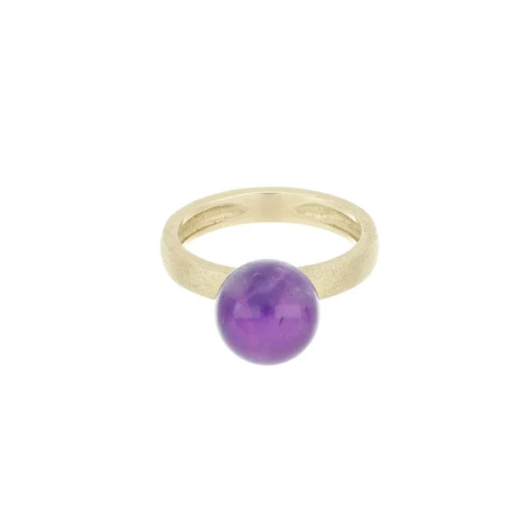Italian Jewelry 9kt Gold Purple hydrothermal smooth sphere Real Gemstone Ring Customizable For Women